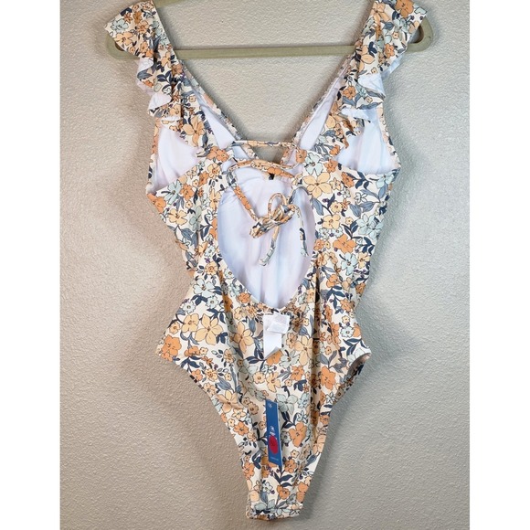 Cupshe Ditsy Floral Flutter Sleeve One-Piece Swimsuit V Neck Lace Up Back Large - Picture 6 of 10